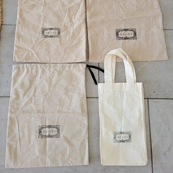 LOT 4  Gucci Natural Canvas‎ Linen  Logo Tote Bag Dust Bag - Picture 1 of 9